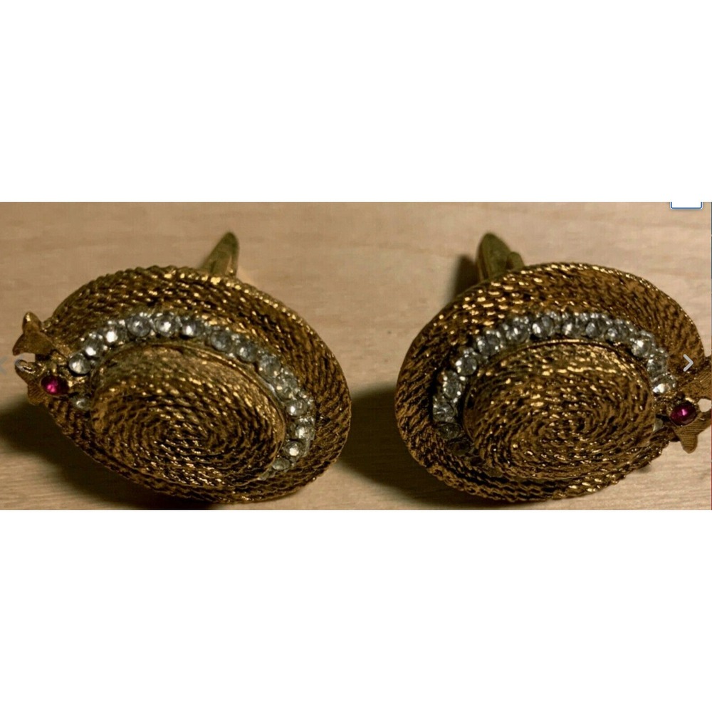 My Fair Lady Rhinestone Hat Cufflinks BSK Goldtone with Rhinestones